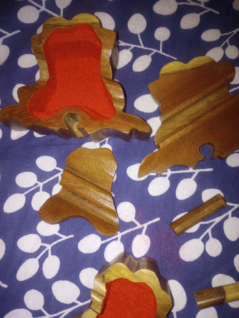 Two Handmade Puzzle Wooden Frog Trinket Boxes